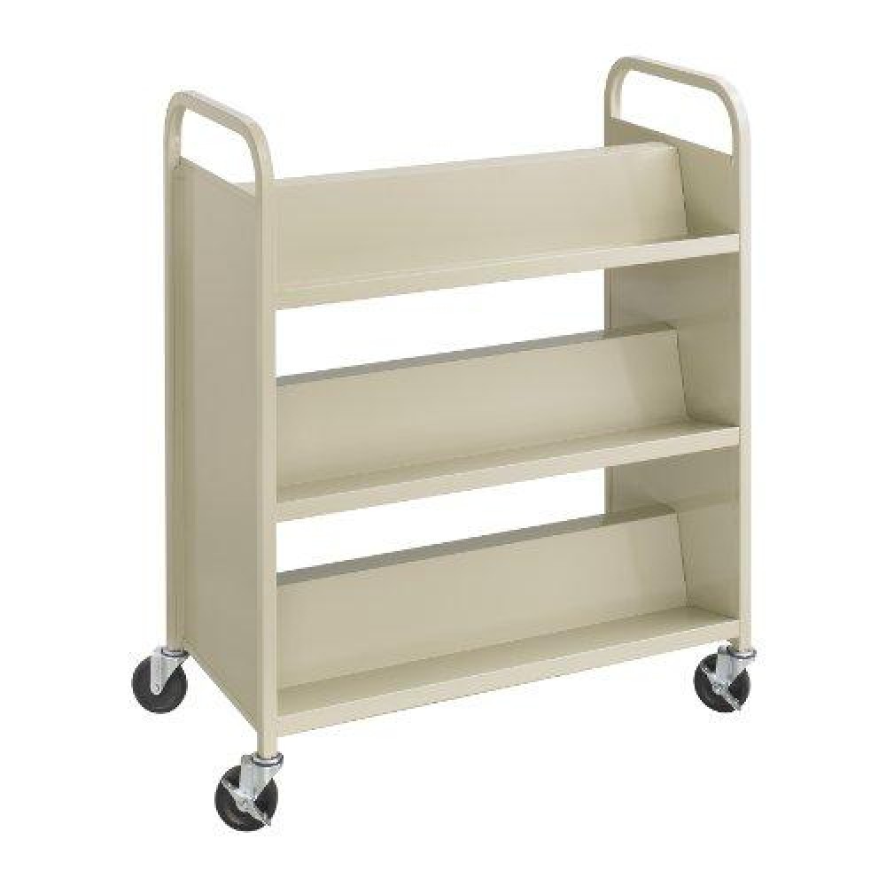 Safco Products Steel Double-Sided Book Cart, 3 Shelves On Each Side, Sand