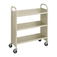 Safco Products Single-Sided Library Book Cart 5358Sa Sand, Heavy Duty, Swivel Wheels, 3 Slanted Shelves