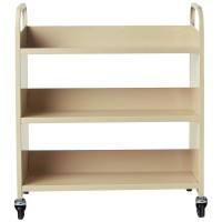 Safco Products Single-Sided Library Book Cart 5358Sa Sand, Heavy Duty, Swivel Wheels, 3 Slanted Shelves