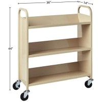 Safco Products Single-Sided Library Book Cart 5358Sa Sand, Heavy Duty, Swivel Wheels, 3 Slanted Shelves