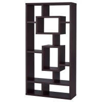 Geometric bookcase with varying boxes creates an eye-catching display for books and collectiblesTen (10) shelves provide ample display spaceMDF, particle board, and laminate constructionAlso available white and weathered grey