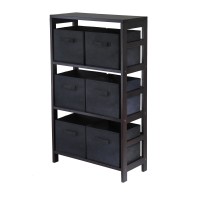 capri 3-Section M Storage Shelf with 6 Foldable Black Fabric Baskets