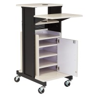 Oklahoma Sound Premium Plus Steel Wheeled AV Presentation Cart with Storage Cabinet Wire Management Grommets and 6 Outlet Powe