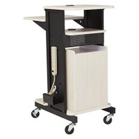 Oklahoma Sound Premium Plus Steel Wheeled AV Presentation Cart with Storage Cabinet Wire Management Grommets and 6 Outlet Powe