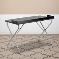 Flash Furniture Black Computer Desk With Raised Border And Silver Metal Frame