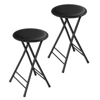 Lavish Home Set Of 2 Counter Height Bar Stools 24Inch Backless Folding Chairs With 225Lb Capacity For Kitchen Rec Room Or G