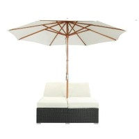 Modway Arrival Wicker Rattan Outdoor Patio Upholstered Double Chaise Lounge Chair In Espresso White With Umbrella