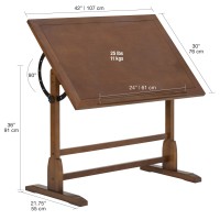 Studio Designs Vintage Drafting Table - Antique Design Solid Wood Drafting Table With Built-In Pencil Groove And Pencil Ledge - Angle Adjustable Work Surface