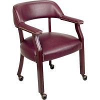 Lorell Traditional Captain Side Chair With Casters Burgundy Vinyl Seat Hardwood Frame Oxblood 1 Each