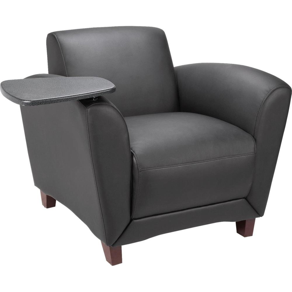 Lorell Reception Seating Chair with Tablet Black Leather Seat Fourlegged Base 1 Each