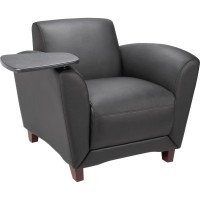 Lorell Reception Seating Chair with Tablet Black Leather Seat Fourlegged Base 1 Each