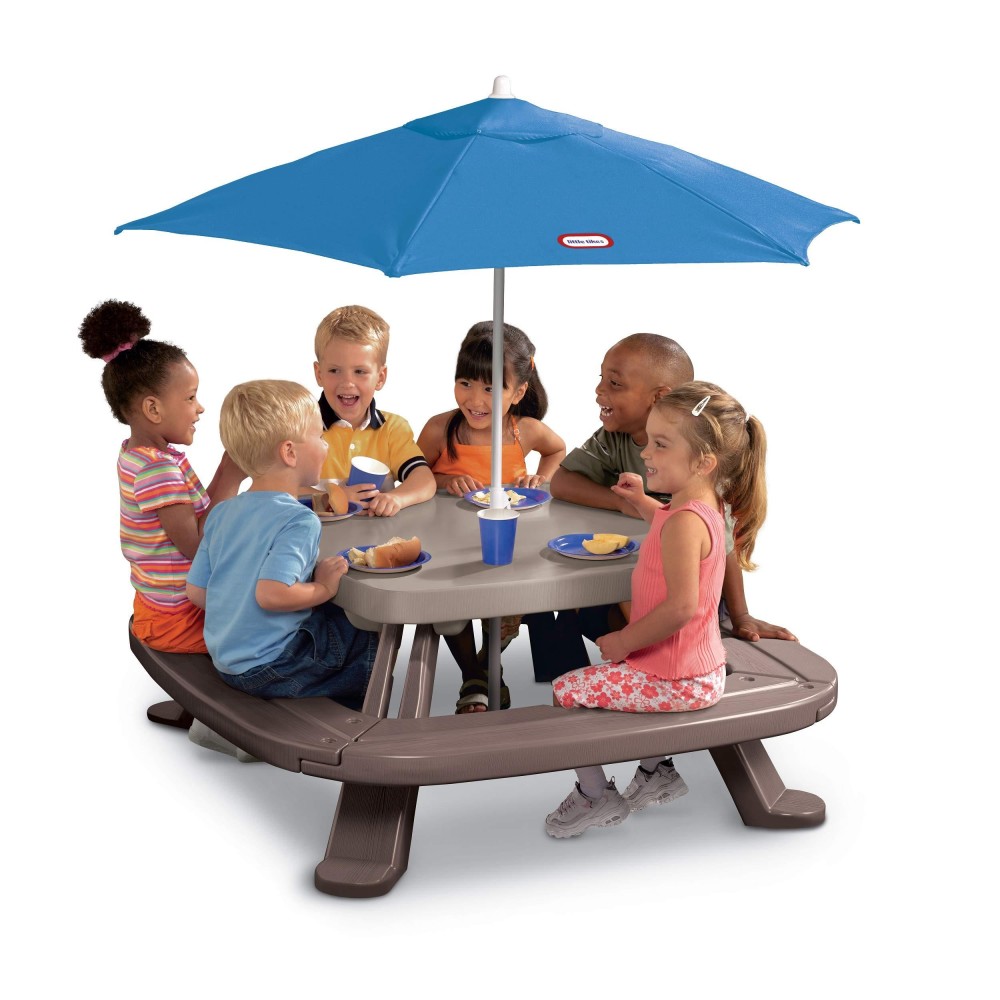 Little Tikes Fold 'N Store Picnic Table With Market Umbrella, Brown (632433M)