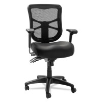 Alera El4215 Elusion Series Mesh Mid-Back Multifunction Chair, Black Leather