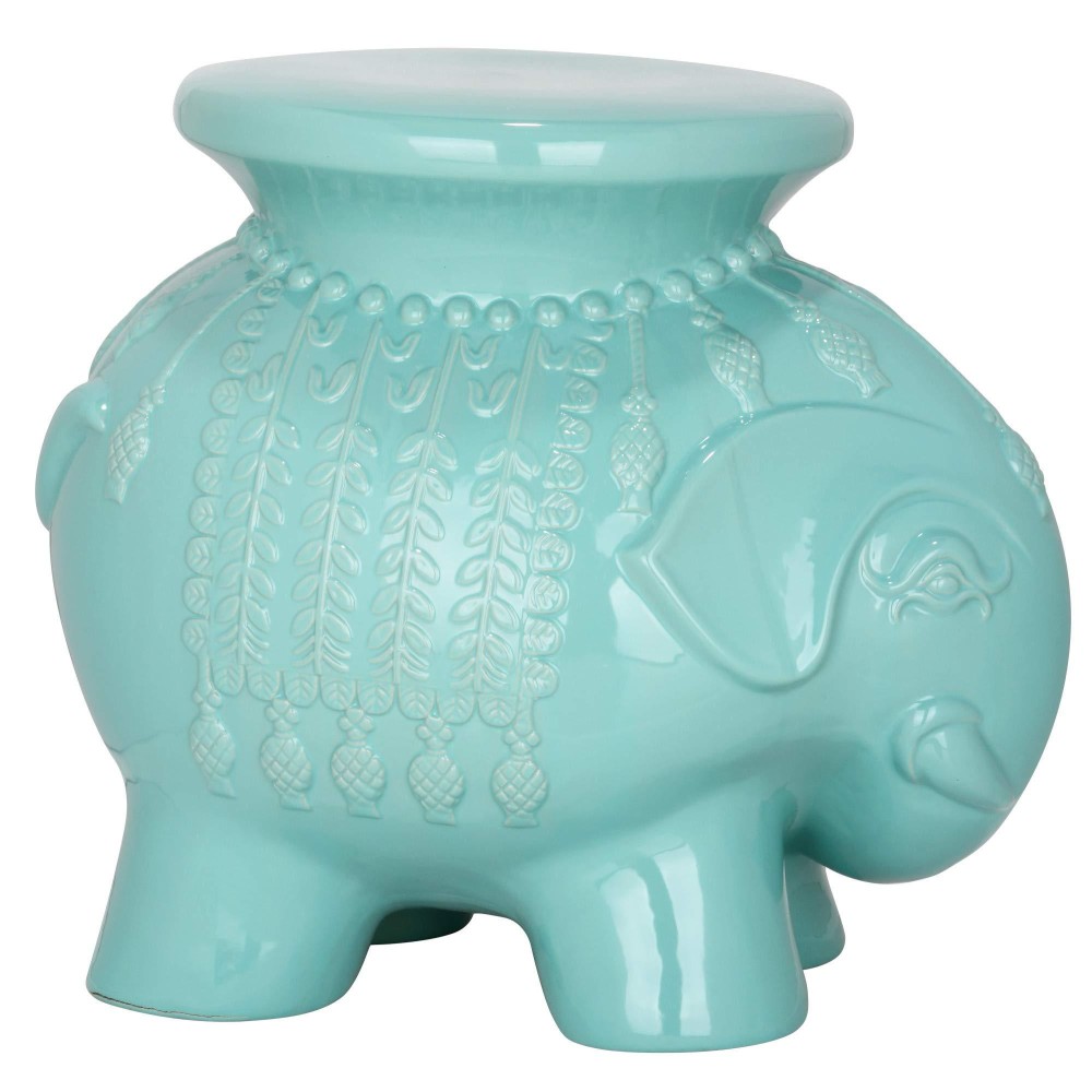 Safavieh Elephant Ceramic Decorative Garden Stool, Robin'S Egg Blue