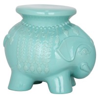 Safavieh Elephant Ceramic Decorative Garden Stool, Robin'S Egg Blue