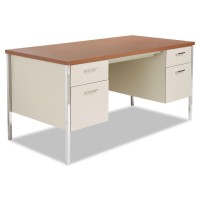 Double Pedestal Steel Desk, Metal Desk, 72W X 36D X 29-1/2H, Cherry/Putty