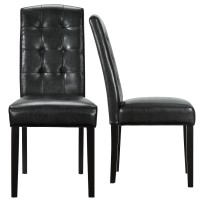 Modway Perdure Modern Tufted Faux Leather Upholstered Parsons Two Dining Chairs In Black