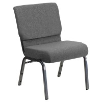 Hercules Series 21''W Stacking Church Chair In Gray Fabric - Silver Vein Frame