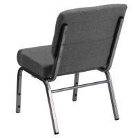 Hercules Series 21''W Stacking Church Chair In Gray Fabric - Silver Vein Frame