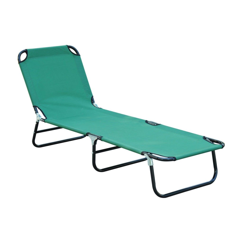 Outsunny Folding Chaise Lounge Pool Chairs, Outdoor Sun Tanning Chairs With 5-Level Reclining Back, Steel Frame For Beach, Yard, Patio, Green