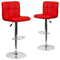 Flash Furniture Kathleen Contemporary Red Quilted Vinyl Adjustable Height Barstool With Chrome Base