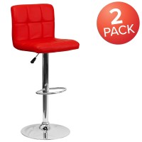 Flash Furniture Kathleen Contemporary Red Quilted Vinyl Adjustable Height Barstool With Chrome Base