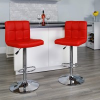 Flash Furniture Kathleen Contemporary Red Quilted Vinyl Adjustable Height Barstool With Chrome Base