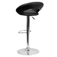 Contemporary Black Vinyl Rounded Orbit-Style Back Adjustable Height Barstool with Chrome Base