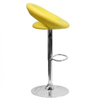 Contemporary Yellow Vinyl Rounded Orbit-Style Back Adjustable Height Barstool with Chrome Base