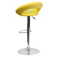 Contemporary Yellow Vinyl Rounded Orbit-Style Back Adjustable Height Barstool with Chrome Base