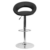 Flash Furniture Contemporary Red Vinyl Rounded Orbit-Style Back Adjustable Height Barstool With Chrome Base