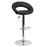 Flash Furniture Contemporary Brown Vinyl Rounded Orbit-Style Back Adjustable Height Barstool With Chrome Base