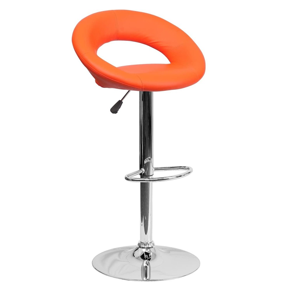 Flash Furniture Contemporary Orange Vinyl Rounded Orbit-Style Back Adjustable Height Barstool With Chrome Base