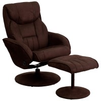 Flash Furniture Whitney Contemporary Multi-Position Recliner And Ottoman With Circular Wrapped Base In Brown Microfiber