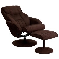 Flash Furniture Whitney Contemporary Multi-Position Recliner And Ottoman With Circular Wrapped Base In Brown Microfiber