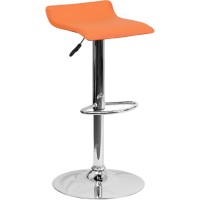 Contemporary Orange Vinyl Adjustable Height Barstool With Solid Wave Seat And Chrome Base