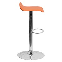 Contemporary Orange Vinyl Adjustable Height Barstool With Solid Wave Seat And Chrome Base