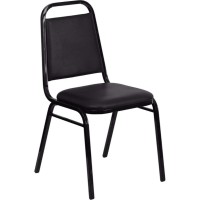 Flash Furniture 4 Pack Hercules Series Trapezoidal Back Stacking Banquet Chair In Black Vinyl - Black Frame