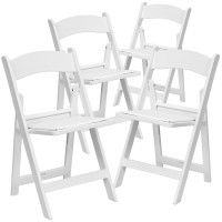 Flash Furniture Hercules Series Folding Chair White Resin Set Of 4 800Lb Weight Capacity Comfortable Event Chair Light Wei