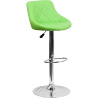 Contemporary Green Vinyl Bucket Seat Adjustable Height Barstool With Diamond Pattern Back And Chrome Base