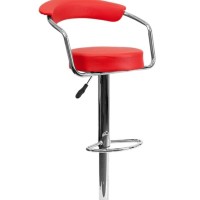 Flash Furniture Cruz Contemporary Red Vinyl Adjustable Height Barstool With Arms And Chrome Base