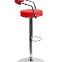 Flash Furniture Cruz Contemporary Red Vinyl Adjustable Height Barstool With Arms And Chrome Base