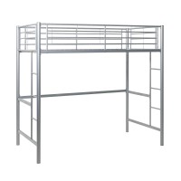 Walker Edison Silver Metal Twin Over Loft Bunk Bed Twin Size Bedframe With Ladder Computer Gaming Desk