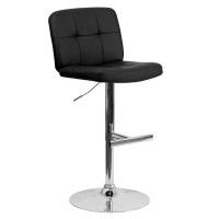 Flash Furniture Sterling Contemporary Black Vinyl Adjustable Height Barstool With Square Tufted Back And Chrome Base