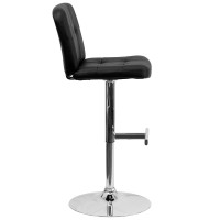 Flash Furniture Sterling Contemporary Black Vinyl Adjustable Height Barstool With Square Tufted Back And Chrome Base
