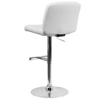 Flash Furniture Contemporary White Vinyl Adjustable Height Barstool With Square Tufted Back And Chrome Base