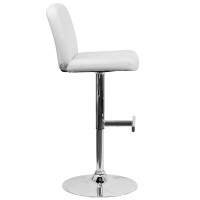 Flash Furniture Contemporary White Vinyl Adjustable Height Barstool With Square Tufted Back And Chrome Base