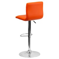 Flash Furniture Vincent Modern Orange Vinyl Adjustable Bar Stool With Back, Swivel Stool With Chrome Pedestal Base And Footrest