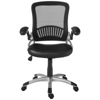 Office Star Em Series Bonded Leather Manager'S Adjustable Office Desk Chair With Thick Padded Seat And Built-In Lumbar Support, Black With Silver Finish