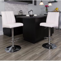 Flash Furniture Contemporary White Vinyl Adjustable Height Barstool With Vertical Stitch Panel Back And Chrome Base